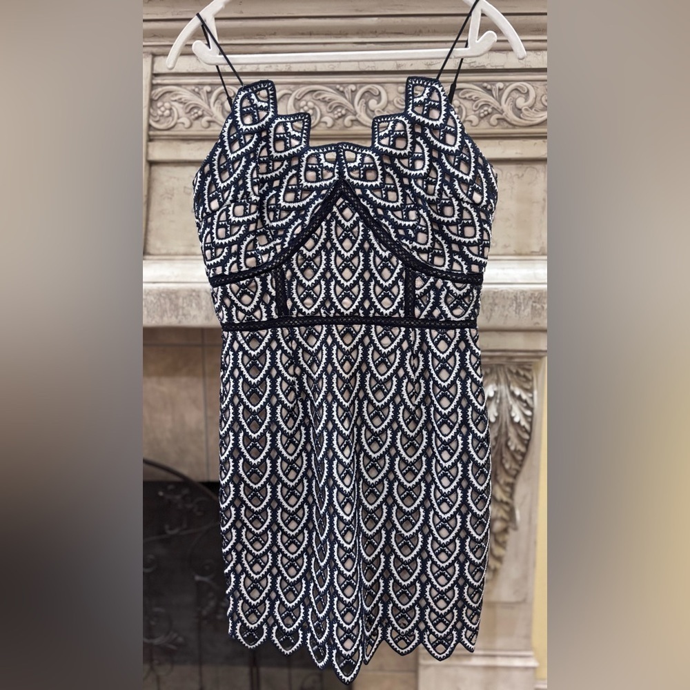Navy Blue Semi-Formal Dress Size Medium Brocade Minuet